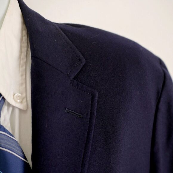 Polo Ralph Lauren Flannel Virgin Wool Italy Blue 3 Button Blazer Large 40L Uncon - Picture 2 of 13